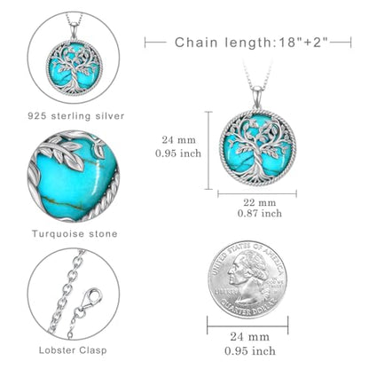 Tree of Life Turquoise Necklace 925 Sterling Silver Genuine Turquoise Necklace Western Nature Gemstone Turquoises Jewelry Gifts for Women
