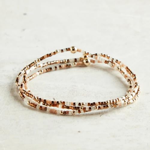 Dainty Gold Plated Tiny Ball Colorful Beaded Stack Bracelets Sets for Women,3Pcs Stackable Cute Bracelet Stretch Trendy Ball Jewelry Friendship Gift - color: brown