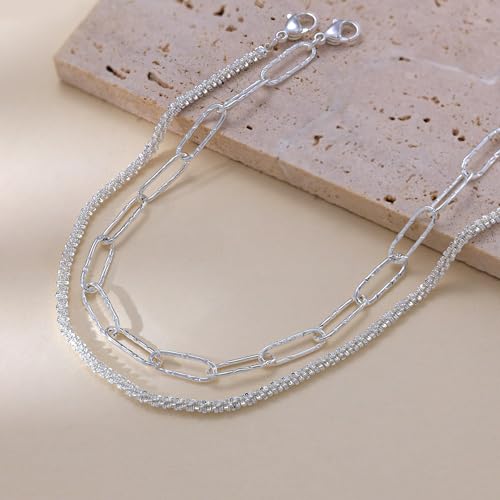 Freekiss Sparkle Glitter Waterproof Ankle Bracelets for Women Trendy | Dainty Layered Anklet for Women Adjustable Womens Anklet Set Stackable Beaded Cuban Link Anklets Beach Jewelry for Women - color: 2 Layered Anklet Paperclip-SL