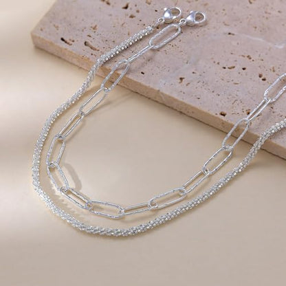 Freekiss Sparkle Glitter Waterproof Ankle Bracelets for Women Trendy | Dainty Layered Anklet for Women Adjustable Womens Anklet Set Stackable Beaded Cuban Link Anklets Beach Jewelry for Women - color: 2 Layered Anklet Paperclip-SL