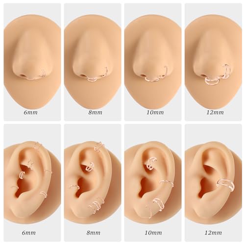 PEAKLINK 3pcs Double Nose Rings Double Nose Hoops 316L Surgical Steel Cartilage Earrings 20G/18G/16G Septum Rings Conch Piercing Helix Lip Rook Daith Tragus Pierxing Jewelry 6mm to 12mm - color: Rose Gold