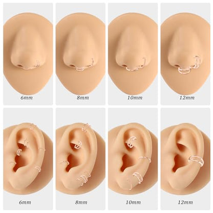 PEAKLINK 3pcs Double Nose Rings Double Nose Hoops 316L Surgical Steel Cartilage Earrings 20G/18G/16G Septum Rings Conch Piercing Helix Lip Rook Daith Tragus Pierxing Jewelry 6mm to 12mm - color: Rose Gold
