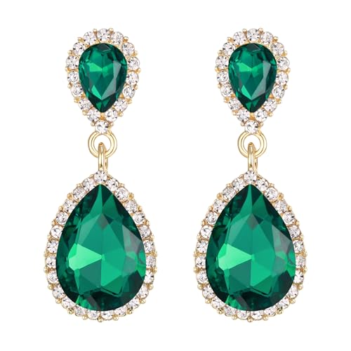 EVER FAITH Women's Austrian Crystal Wedding Tear Drop Dangle Earrings | Bridal Prom Jewelry for Bride Bridesmaid - color: Green