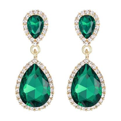 EVER FAITH Women's Austrian Crystal Wedding Tear Drop Dangle Earrings | Bridal Prom Jewelry for Bride Bridesmaid - color: Green
