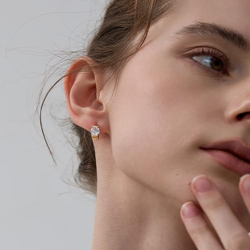 Sterling Silver Hoop Earrings, Hoops CZ Cubic Zirconia White Gold Plated Huggie Hoop Earrings for Women Gift 1.2 ct - color: yellow