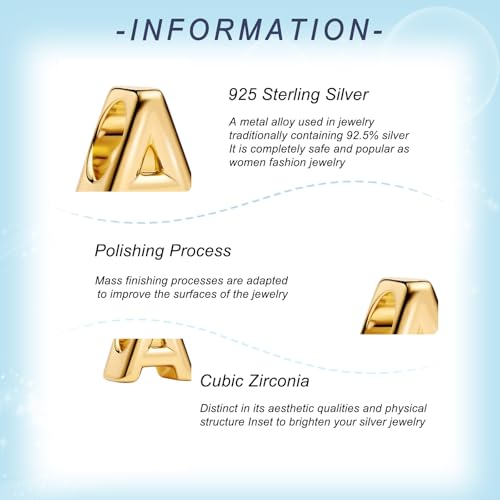 Gold Letter Charms A-Z for Bracelets 925 Sterling Silver Alphabet Initial Charms Beads Jewelry Gifts for Women - color: A