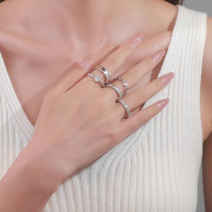 PLOMFOV Gold Plated Stackable Rings - Wedding Bands & Eternity Rings, Dainty 14K Gold Plated, Thin & Simple, Trendy Thumb Stacking Ring Pack (Size 12/11/10/9/8/7/6/5/4) - color: Silver Tone