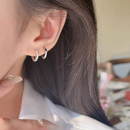 Dainty Gold Huggie Hoop Earrings for Women - 18K Gold Plated Cubic Zirconia Lightweight Mini Double Hoops Earrings for Everyday Wear - style: Star Double Hoop