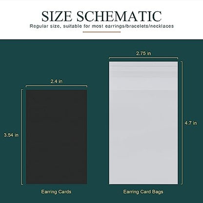 Earring Cards, Set Jewelry Making Supplies with 100 Pcs Earring Holder Cards 200 Pcs Earring Backs and 100 Jewelry Packaging for Earrings Necklace Jewelry Display, Jewelry Bags 3.5x2.4 Inches (Black) - color: ZK100-Black