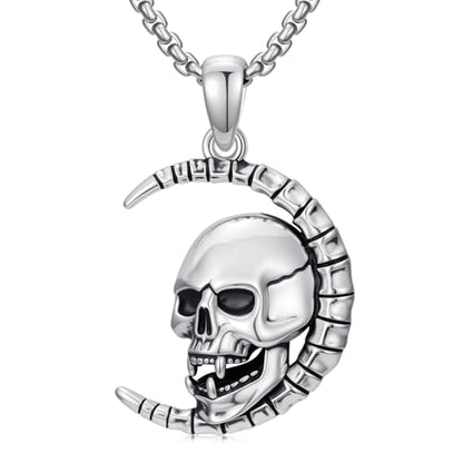 Sterling Silver Halloween Necklace Gothic Jewelry Gifts for Women Men - style: Skull