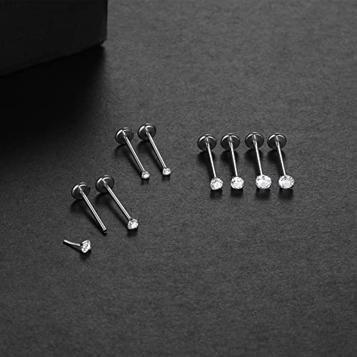 Oveta Threadless Push in Lip Rings 16G/18G/20G Labret Jewelry CZ Lip Studs Stainless Steel Cartilage Earrings for Women Monroe Medusa Piercing Jewelry 6/7/8/10/12mm Bar Length - color: Silver, size: 18G*12mm bar*1.5/2/2.5/3mm cz