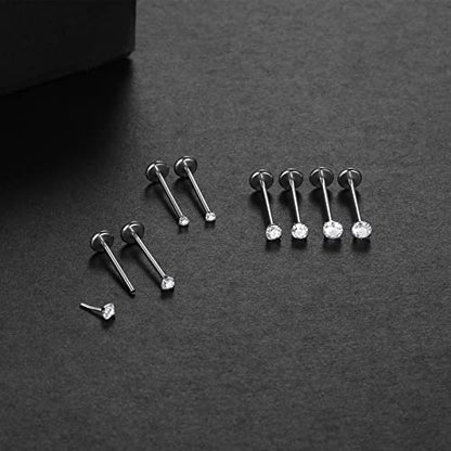 Oveta Threadless Push in Lip Rings 16G/18G/20G Labret Jewelry CZ Lip Studs Stainless Steel Cartilage Earrings for Women Monroe Medusa Piercing Jewelry 6/7/8/10/12mm Bar Length - color: Silver, size: 18G*12mm bar*1.5/2/2.5/3mm cz