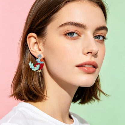 Cute Acrylic Tropical Fish Earrings Creative Parrot Hornbill Drop Dangle Earrings Stylish Animal Statement Earrings Daily Wear Jewelry for Women - color: Red Bird