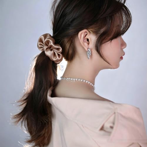 Silk Hair Ties Ponytail Holder Hairs Bow Ropes Elastics Hairtie Accessories Wide 0.8inch on Hair No Damage No Crease for Women Curly Thick Wavy Hair(30Pcs Earthy Yellow) - color: Earthy Yellow