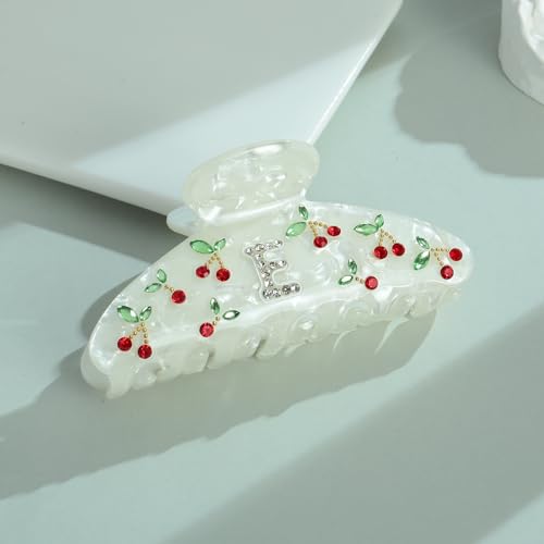 LILIE&WHITE Christmas Gift Acrylic Cherry Letter Hair Clips For Women | RhinestonesInitial Hair Claws For Thick Hairs Trendy Monogram Large Clips Fashion Big Claw Clip Jewelry Gift Alphabet E - color: HC22959E