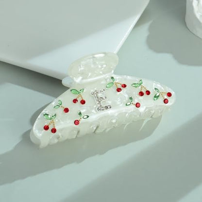 LILIE&WHITE Christmas Gift Acrylic Cherry Letter Hair Clips For Women | RhinestonesInitial Hair Claws For Thick Hairs Trendy Monogram Large Clips Fashion Big Claw Clip Jewelry Gift Alphabet E - color: HC22959E