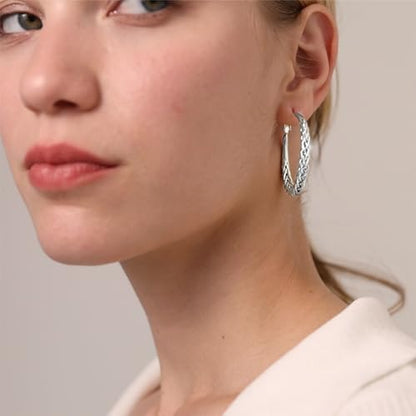 Senteria 925 Sterling Silver Post Twisted Hoop Earrings for Women 30-50MM | Hypoallergenic Large Silver Hoop Earrings for Women,Lightweight Thick Weave Braid Hoops,Nickel Lead-Free for Sensitive Ears - color: 50MM Silver