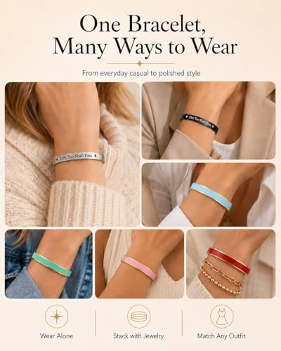 This Too Shall Pass Mantra Cuff Bracelet, BUT FUCKING HELL Engarved Hidden Message Code Motivational Bangle Inspirational Jewelry Encouragement Gifts for Women - color: Blue Gold