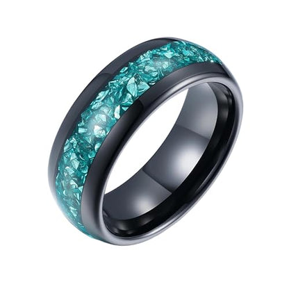 4mm/8mm Tungsten Wedding Bands for Men Women Ruby/Morganite/Emerald | Aquamarine/Zirconia, Black/Rose Gold/14K Gold, Engagement Promise Ring, Anniversary Valentine Day Birthday Gift for Him/Her - color: 8mm Black and Blue