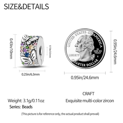 925 Sterling Silver Stopper Clip Charms for Bracelet Necklace Spacer Beads with 5A Cubic Zirconia Mother's Day Christmas DIY Gift for Women(2PCS) - style: Colorful butterflies