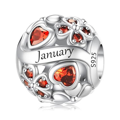 HappyStar 925 Sterling Silver Four Leaf Clover Bead Charm with Cubic Zirconia Birthstone Charms for Bracelets Dangle Pendant Compatible Pandora Bracelets Lucky Charm Birthday Gift - color: 1-January Birthstone Bead