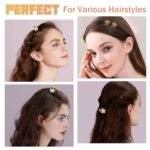 CWJCYTNSN 12PCS Gold Metal Flower Claw Hair Clips for Women Girls - 0.6" Mini Nonslip Bangs Clips for Thick, Thin, Curly Hair Accessories - color: Gold flower