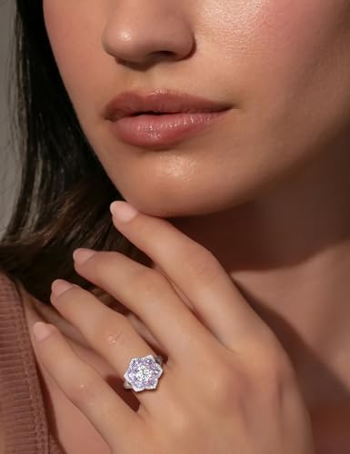 Flower Engagement Promise Ring Sterling Silver Birthstone Rings for Women Sapphire/Emerald/Ruby Gemstone Six Leaf Clover Statement Cocktail Ring Size 6 to 10 - style: 06. June-Created Alexandrite
