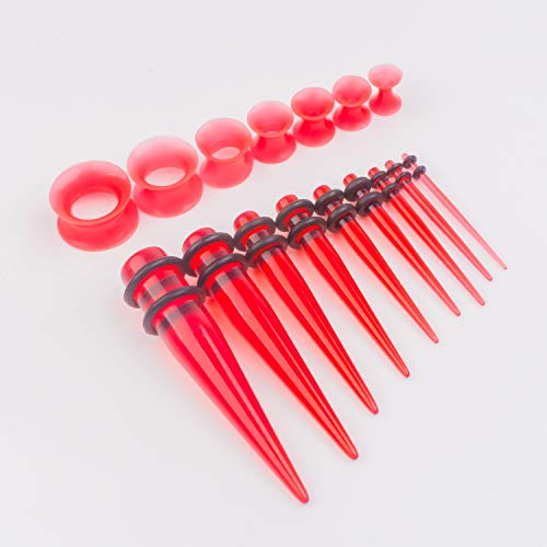 50 Pcs Ear Gauges Stretching Kit 14G-00G | Acrylic Tapers and Plugs Silicone Tunnels, Gauge Expanders Stretching Kit, Piercing Earring Jewelry for Men and Women - color: Red