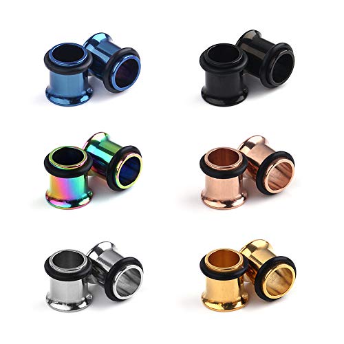 Ruifan 6Pairs Surgical Steel Single Flared Tunnel Gauge Ear Expander Stretching Kit Plugs Piercing 6 Colors Same Size 12g-00g (2mm-10mm) - style: 0G=8mm
