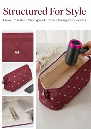 TeeYee Nylon Hair Tools Travel Bag for Dyson Airwrap Quilted Toiletry Bag | Travel Storage Bag for Shark Flexstyle/Curling Iron,Water-repellent,Wide-open,Well-structured,Heat-safe lining,001winebow - color: Winebow