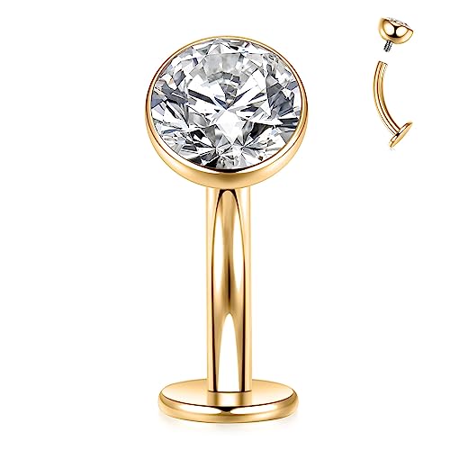 G23 Titanium Belly Jewelry 14G Flat Bottom Floating Belly Button Rings Curved Belly Barbell Navel Ring Belly Piercing 8/10/12/14mm Navel Rings Belly Piercings Jewelry for Women - color: Style1:Gold+Clear CZ