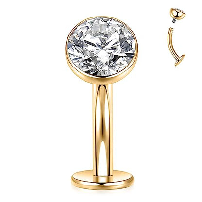 G23 Titanium Belly Jewelry 14G Flat Bottom Floating Belly Button Rings Curved Belly Barbell Navel Ring Belly Piercing 8/10/12/14mm Navel Rings Belly Piercings Jewelry for Women - color: Style1:Gold+Clear CZ