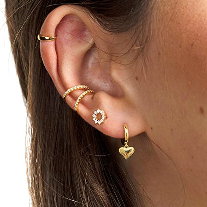 DAILY VIBES Cute Gold Mini Dangle Huggie Hoop Earrings for Women Trendy | 14K Gold Plated, Dainty Cubic Zirconia, Small Hoop Earrings with Charm Drop, Jewelry Gift for Women Ladies - color: Mini Heart A