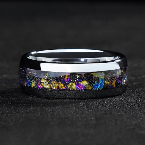 4mm 6mm 8mm Tungsten Rings With Various Inlay Materials Couples Matching Engagement Wedding Promise Matching Ring Set for Women Men - color: Silver Space 8mm