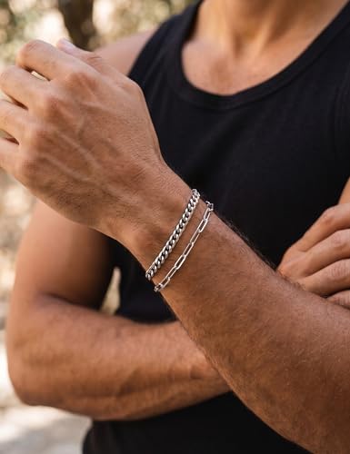Stainless Steel Bracelet Set for Men, Adjustable Link Chains | Layered stainless steel link chain bracelets with adjustable sizing, designed for daily wear, stacking, and gifts - color: Style2-8 inch