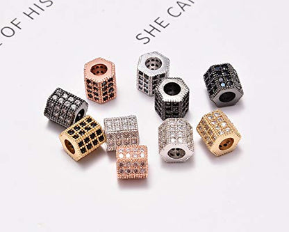 AD Beads Zircon Pave Rhinestones Hexagon Big Hole Bracelet Connector Spacer Beads 10pcs Mixed Color Hexagon 7x8mm - color: 10pcs Mixed Color Hexagon (7x8mm)