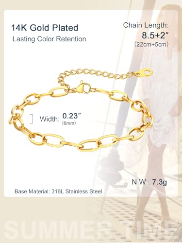 ChainsPro Stainless Steel Waterproof Anklet for Women, Adjustable Non Tarnish Layered Anklets, Trendy Dainty Cuban Link Ankle Bracelet Beach Jewelry Gifts for Swimming & Daily Wear (8.5+2 inches) - style: 1pc-Style-A-Gold