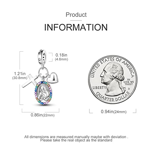 Hapour 925 Sterling Silver Charm for Bracelet Necklace Women Pendant Beads | Virgin Mary Charm, Religious Cross Heart Dragon European Jewelry Mom Charm - color: The Virgin Mary and Cross