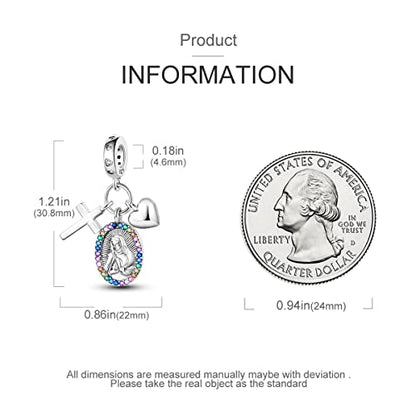 Hapour 925 Sterling Silver Charm for Bracelet Necklace Women Pendant Beads | Virgin Mary Charm, Religious Cross Heart Dragon European Jewelry Mom Charm - color: The Virgin Mary and Cross