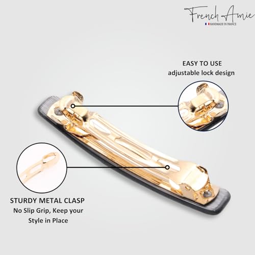 French Amie Bar Metallic Grey Small 2 1/4 Inch Hair Clip Barrette | Handmade Cellulose Acetate Durable Grip For Women Girls Teens Everyday Style - color: Metallic Grey