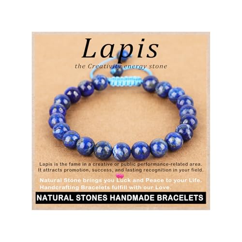AD Beads Handcrafted Beaded Macrame Bracelet Stylish Customizable Jewelry for Men and Women Protection Healing Gemstone for Balance Wellness Positive - color: Lapis, size: 8mm