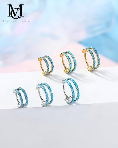 Nose Ring Hoop, 316L Stainless Steel Double Nose Rings, 20G Nose Piercing Jewelry for Women, Clear CZ Helix Cartilage Septum Nose Hoops - color: Turquoise-Gold-6mm