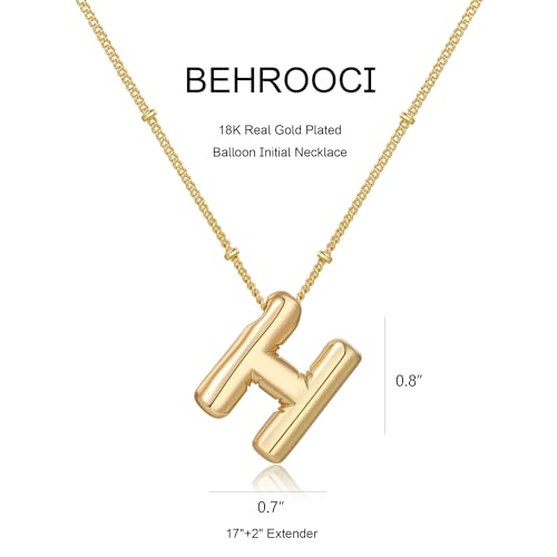 Gold Bubble Initial Necklace for Women Balloon Letter Necklace 18K Gold Plated Dainty Alphabet Pendant Puffy Name Personal Necklace - color: H