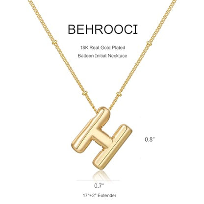 Gold Bubble Initial Necklace for Women Balloon Letter Necklace 18K Gold Plated Dainty Alphabet Pendant Puffy Name Personal Necklace - color: H