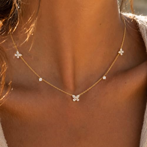 Gold Choker Necklace for Women, Dainty Gold Necklace 14k Gold Plated Simple Coin Butterfly Choker Necklaces for Women Trendy Charm Cute Non Tarnish Gold Necklace Fashion Waterproof Jewelry - color: D-Gold
