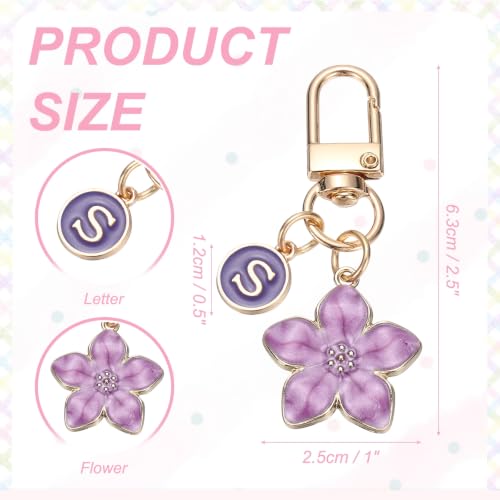 PATIKIL Flower Initial Keychain, Letter Keychain Charm Graceful Flower with Letter for Women Pendant Key - color: Purple