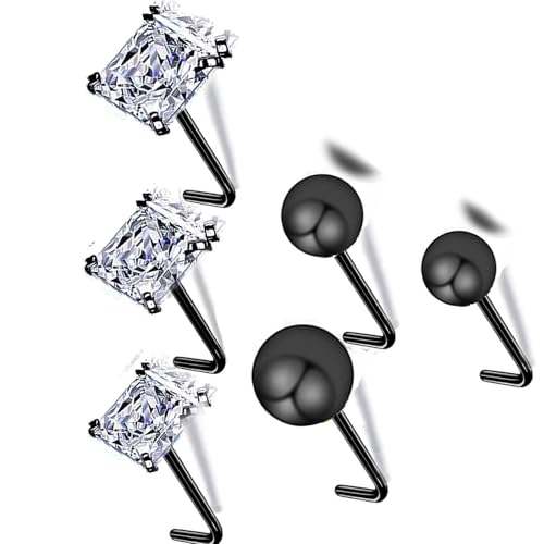 14k Gold Plated 316L Surgical Steel 22g/20g/18g Nose Rings Studs L-Shape Bone Screw Nostril Piercing 1.5mm 2mm 2.5mm 3mm 3.5mm 4.5mm CZ Nose Studs for Women - color: 20g 5pcs L Black Surgical Steel