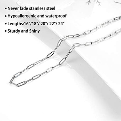 Stainless Steel Dainty Paperclip Link Chain Necklace for Women with Extension - Silver and Gold Color - color: Silver Color-22"