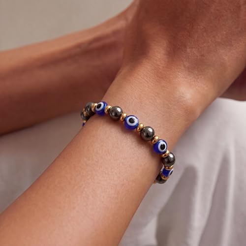 Fesciory Evil Eye Bracelet for Women, Gold Plated Adjustable Chain Jewelry | Blue Evil Eye Charm Bracelet, Lucky Amulet Symbolism, Dainty Adjustable Chain, Daily wear, Jewelry gifts - color: Blue-3