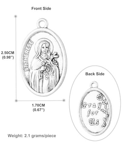 Saint Therese of Lisieux/Saint Mother Teresa of Calcutta/Divine Mercy Jesus/Mater Dolorosa Patron Saint Medal Charm Pendant for DIY Rosary Necklace Bracelet Jewelry Making Part - color: 30pcs-St. Therese medal